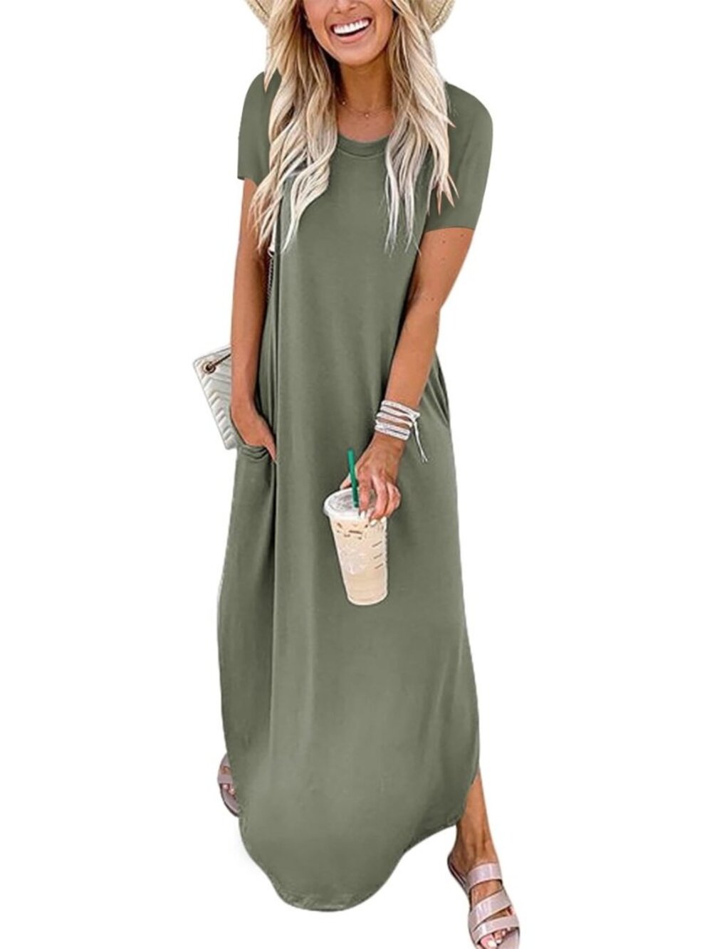 Womens Summer Maxi Dress Short Sleeve Casual Loose Long T Shirt Dresses Split